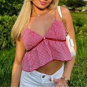 Red Gingham Checkered Women's Top